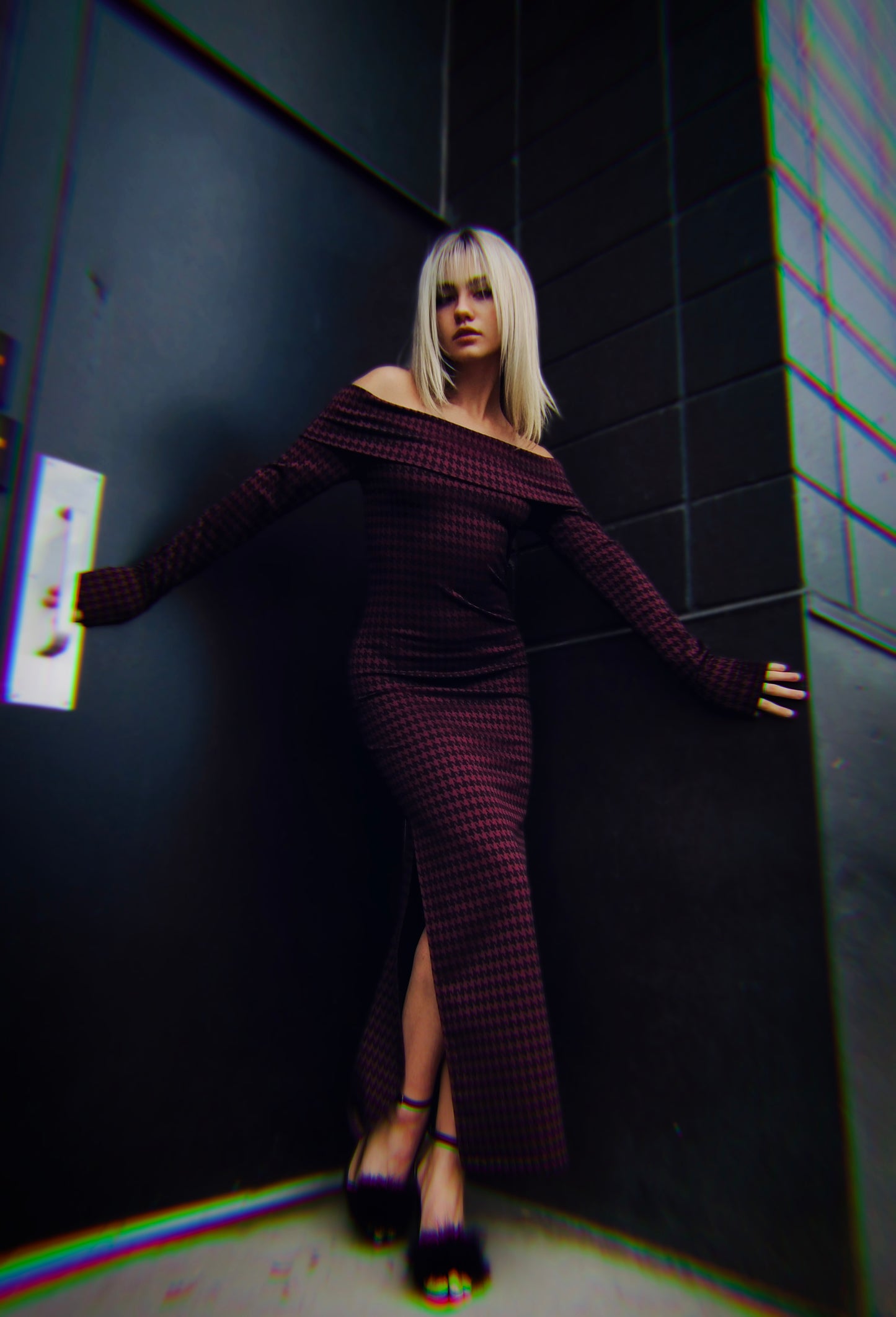 Merlot Houndstooth Dress