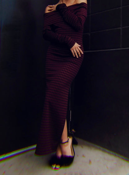 Merlot Houndstooth Dress