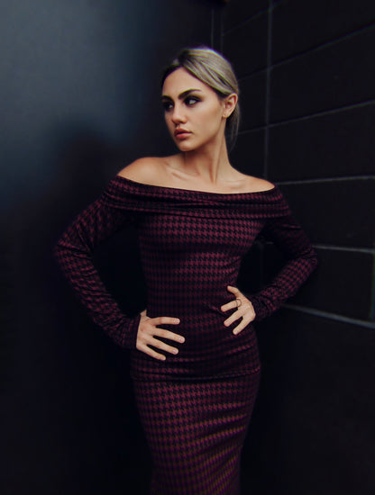 Merlot Houndstooth Dress